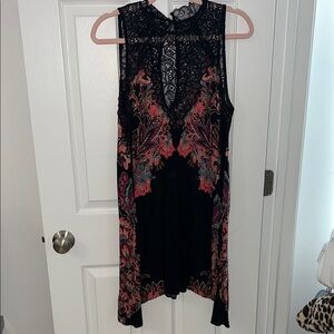 Free People Black and Pink Asymmetrical Dress With Lace